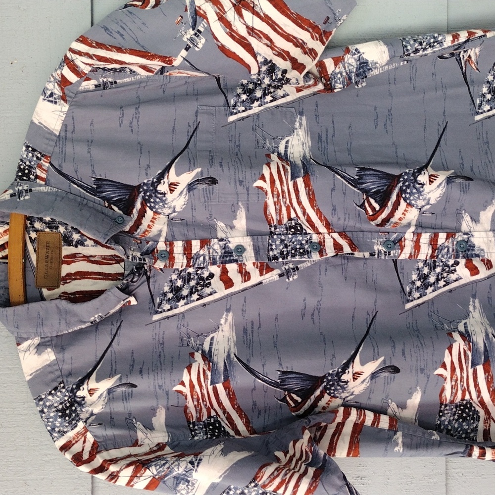 Blue Marlin Boat American Flag Shirt